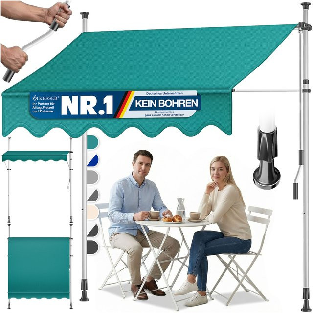 KESSER Klemmmarkise mit Handkurbel für den Balkon, UV-beständiger und wasserabweisender Sonnenschutz ohne Bohren - Bild 1