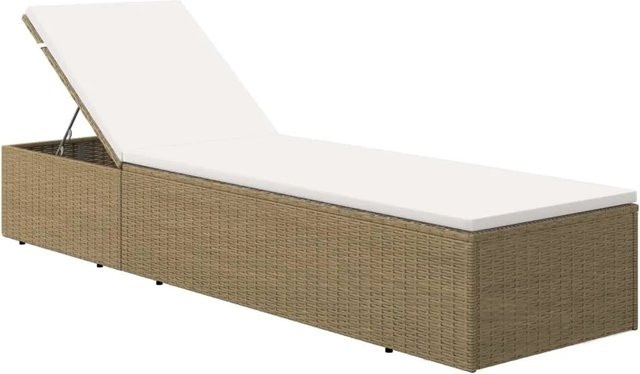 Furnicato Sonnenliege aus Poly Rattan in Braun und Cremeweiß mit wetterfestem Kissen - Bild 1