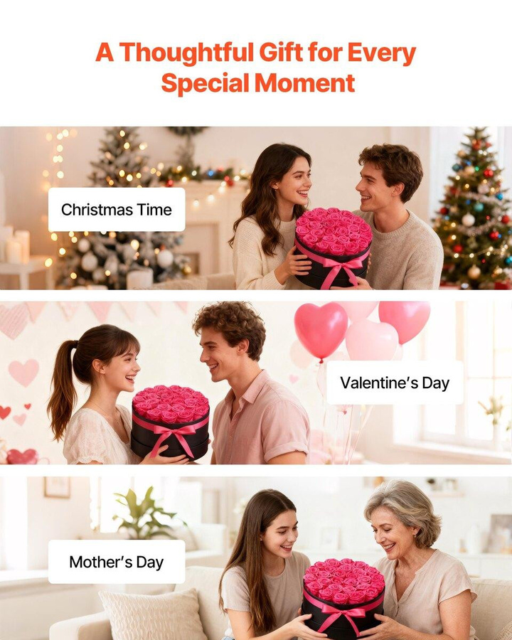 Forever Flowers von Buying Solutions, MB: 27 konservierte Rosen in einer runden Schachtel, ewiges Blumenbouquet in Rot und Pink - Bild 5