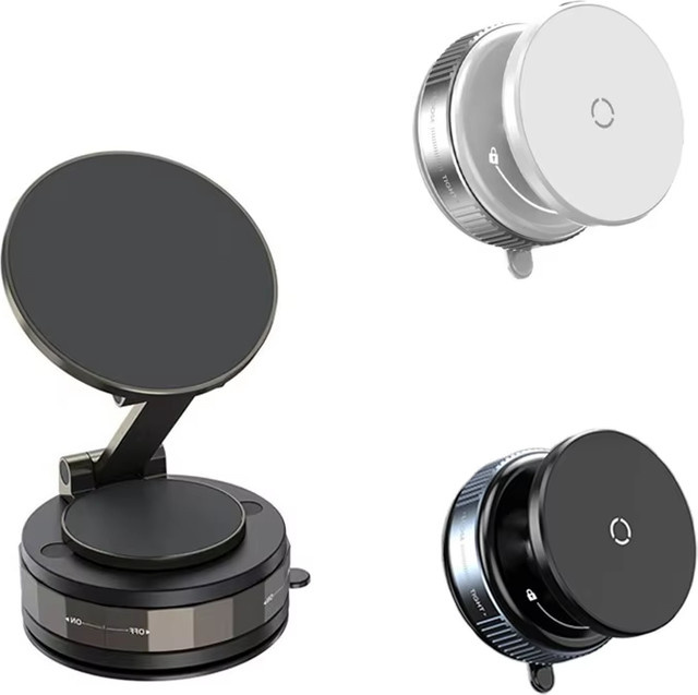 DIXSG Magnetische Vakuum-Telefonhalterung für das Auto, verstellbar und faltbar, Schwarz - Bild 1