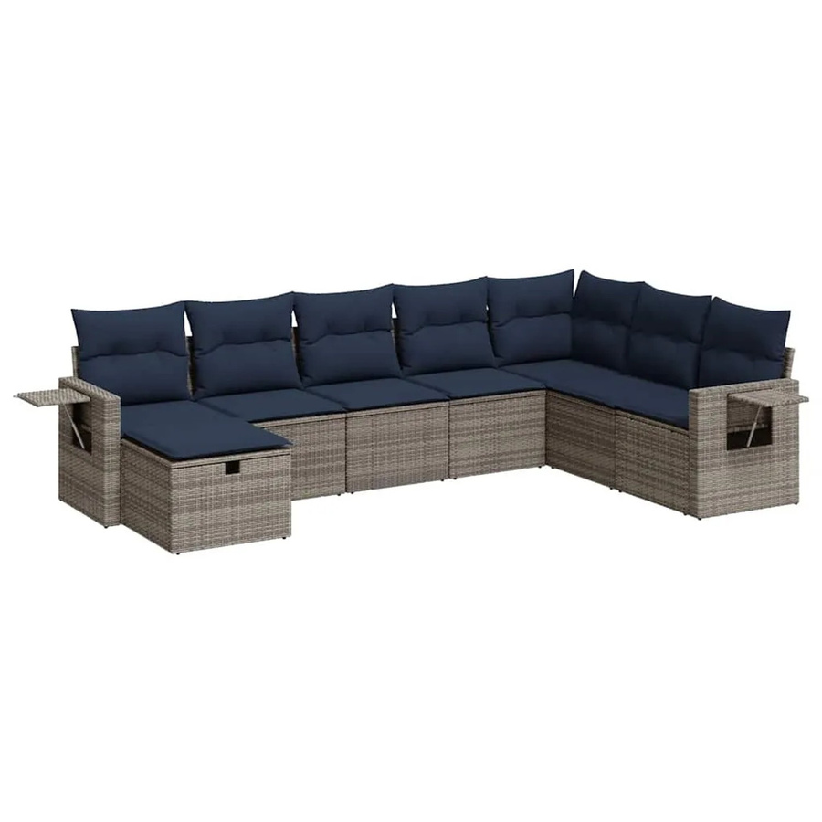 vidaXL 8-teilige Garten-Sofagarnitur in L-Form aus grauem Poly-Rattan mit Kissen und pulverbeschichtetem Stahlgestell - Bild 2