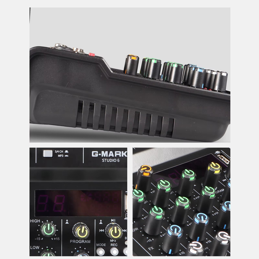G-MARK Studio 6 Bluetooth DJ-Konsole mit Mikrofon und 48V USB-Schnittstellen, tragbarer Audio-Sound-Mixer in Schwarz - Bild 4