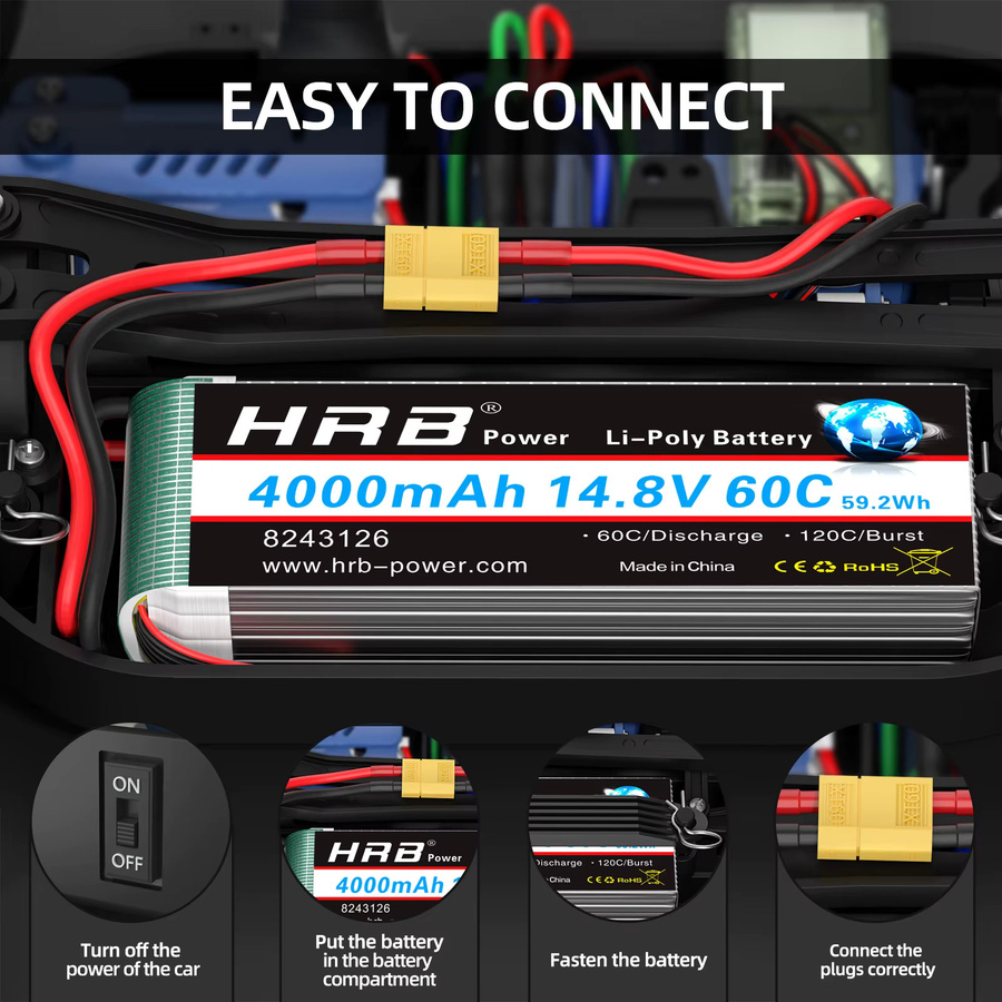 HRB 4S LiPo Akku 14,8 V 4000 mAh mit XT60 Stecker für RC FPV Drohnen, Flugzeuge und Racing-Modelle - Bild 6