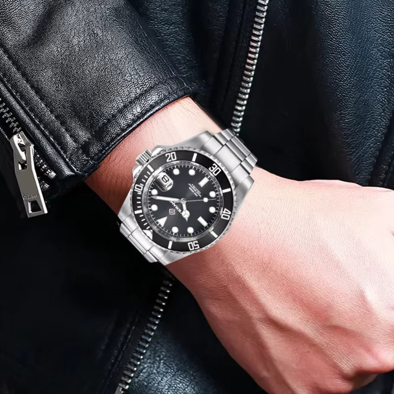 LIGE Armbanduhr Automatik, Edelstahl, Saphirglas, Herren, Schwarz - Bild 5