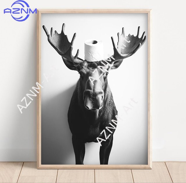 KAYOU Wandkunst Leinwanddruck Badezimmer-Poster mit Tieren in Schwarz-Weiß - Bild 1