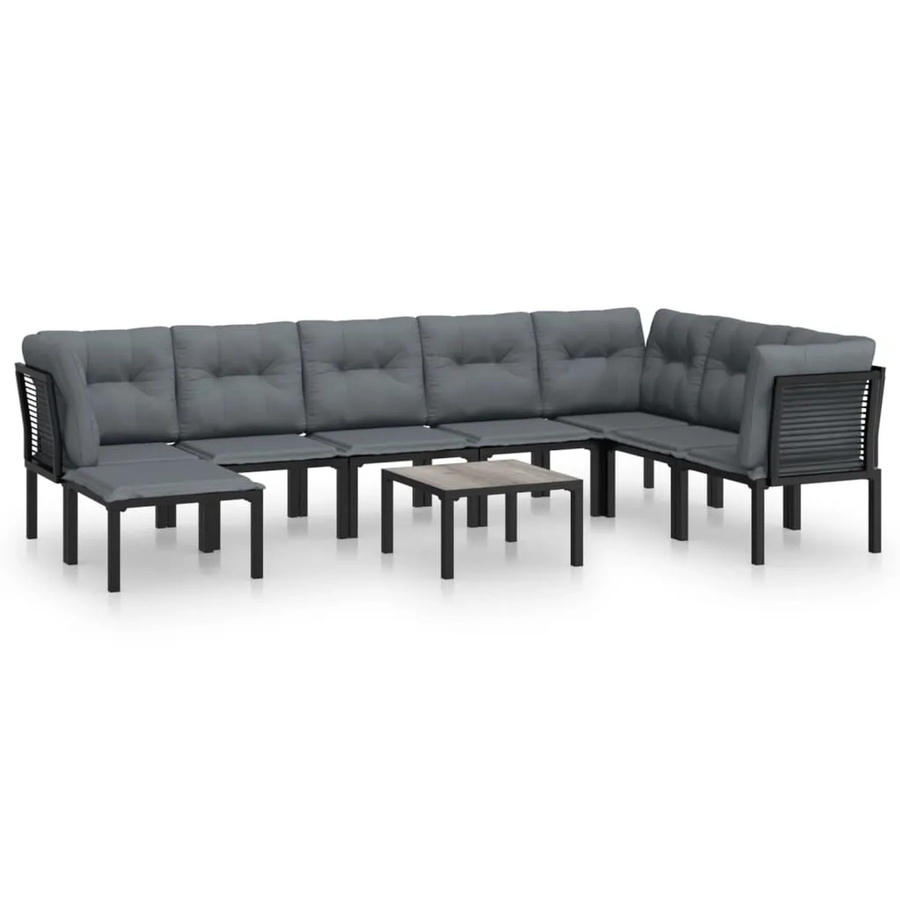 vidaXL 9-tlg Garten-Lounge-Set in Schwarz und Grau aus Poly Rattan mit Polsterung und Couchtisch - Bild 2