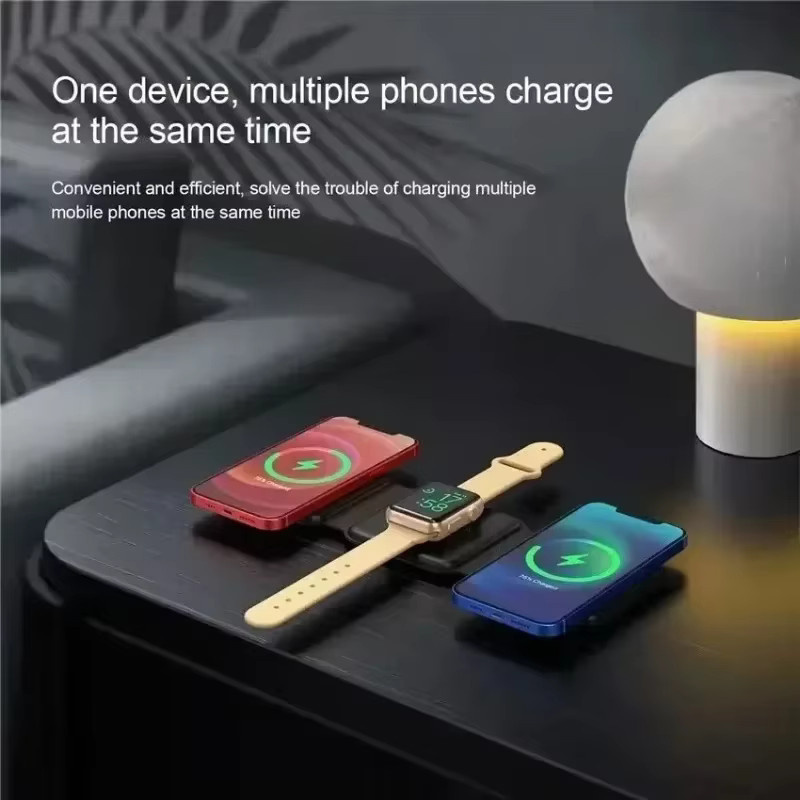 VIKEFON 3-in-1 Desktop-Wireless-Ladestation für iPhone, Apple Watch und AirPods Pro in Schwarz mit Schnellladefunktion - Bild 1