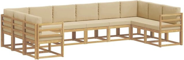 vidaXL Outdoor-Sofagarnitur L-Form aus Akazienholz mit Kissen in Weiß, Beige und Braun - Bild 1