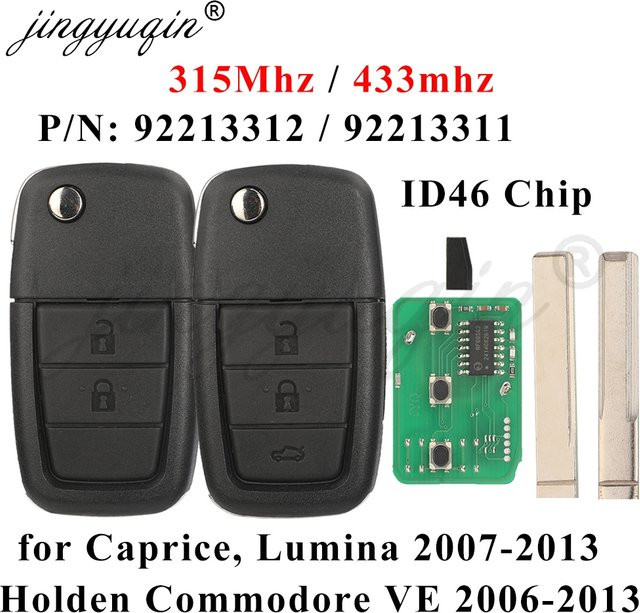 Jingyuqin ID46 Flip Remote Auto Schlüsselanhänger für Chevrolet Caprice Lumina und Holden Commodore VE 2006-2013, 315/433 MHz, Schwarz - Bild 1