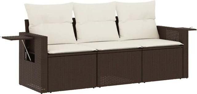 vidaXL 3-tlg Garten-Sofagarnitur aus braunem PE-Rattan mit Kissen und Stauraum - Bild 1