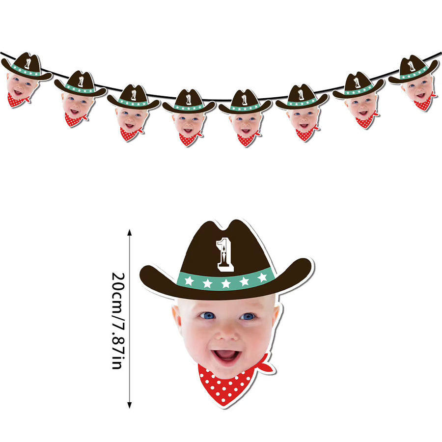 Western Cowboy und Cowgirl Party Dekoration mit personalisierter Foto-Girlande für Kindergeburtstage in Mehrfarbig - Bild 4
