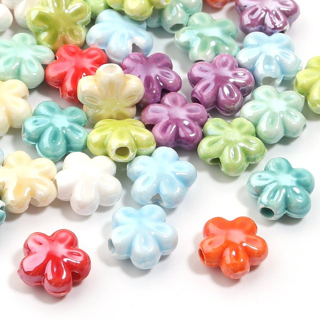 louleur Keramikperlen, Blumenform, Bunt, 12 mm, Unisex - Bild 1