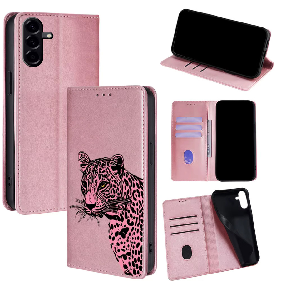 Samsung Magnetische Leder-Wallet-Hülle mit Gepardenmuster für Galaxy S25 Ultra S25 FE S24 S23 S22 Plus A17 A07 A56 A36 A26 Flip in Pink - Bild 5