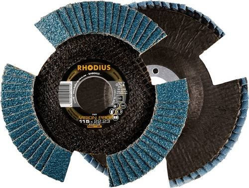Rhodius VISION PRO PACK Fächerschleifscheiben, Durchmesser: 115 mm, Bohrungs-Ø: 22,23 mm, Körnung: 60, 5 Stück, Blau/Transparent - Bild 1