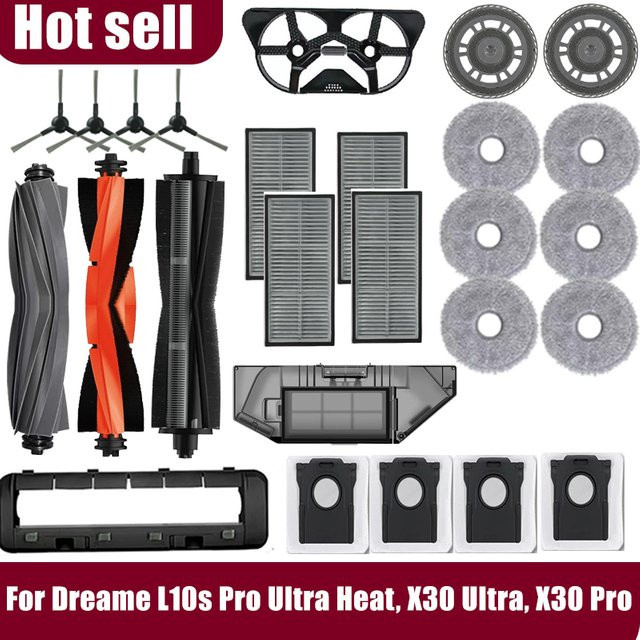 Dreame Ersatzteil-Set für L10s Pro Ultra Heat, X30 Ultra und X30 Pro in Schwarz mit Hauptbürste, Seitenbürste, Filter, Wischpad und Staubbeuteln - Bild 1