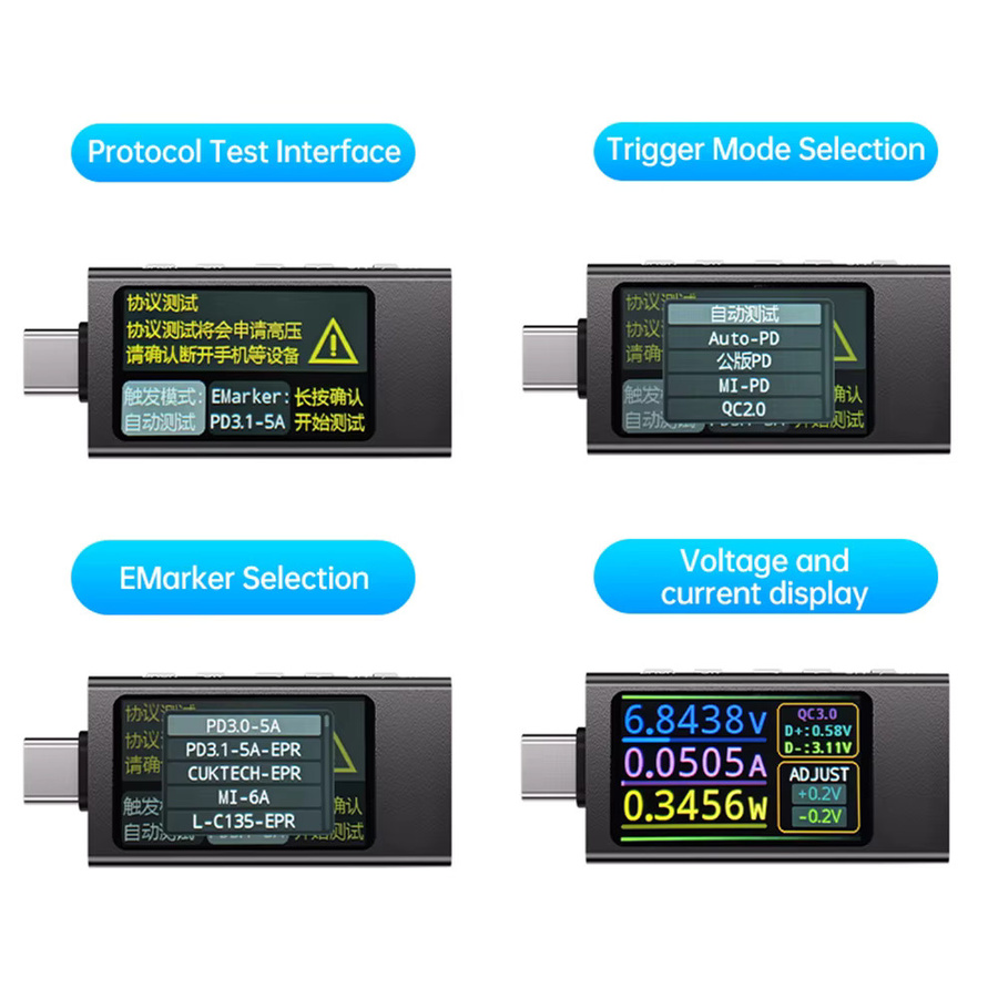 Diymore KWS-X1 Typ C Tester Voltmeter Amperemeter zur Schnelllade Erkennung und Kapazitätsmessung in Schwarz - Bild 6