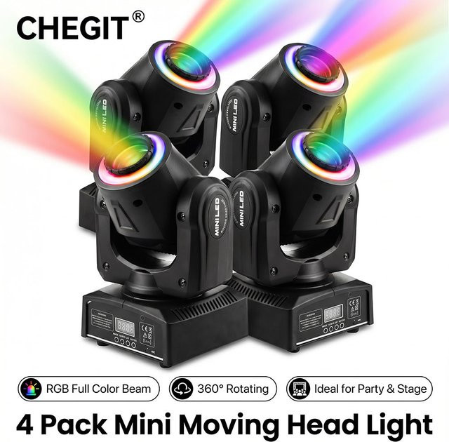 CHEGIT Mini LED Moving Head Light 80W RGB Beam mit 8 Mustern, DMX512, Soundaktiviert und Auto-Run, Schwarz - Bild 1