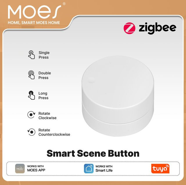 MOES Tuya Zigbee Smart Scene Switch Drehknopf Drahtlose Fernbedienung mit RGB-Beleuchtung zur Steuerung von 5 Heim-Szenarien - Bild 1