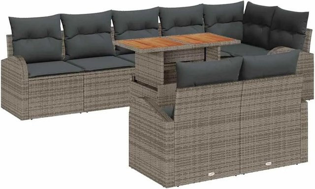 vidaXL Garten-Sofa-Set 9-tlg. in Grau mit Kissen, L-Form, wetterfest und UV-beständig - Bild 1