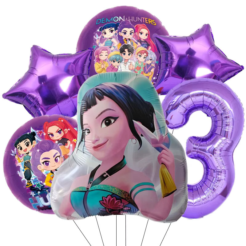 6-teiliges Dämonen-Jäger Dekorations-Set von Hasbro mit Zahlenballons 0-9 für Kindergeburtstage und Babypartys - Bild 2