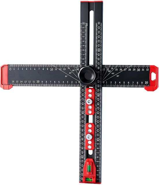 Lochstanzer-Positionierlineal aus Metall mit verstellbaren Blöcken in Schwarz, Länge: 60 cm - Bild 1