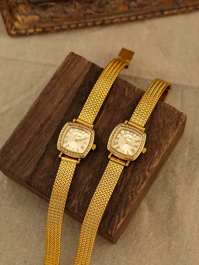 LSVTR Armbanduhr Damen, Quarz, Gold, Rechteckig, Milanaise, Vintage - Bild 2