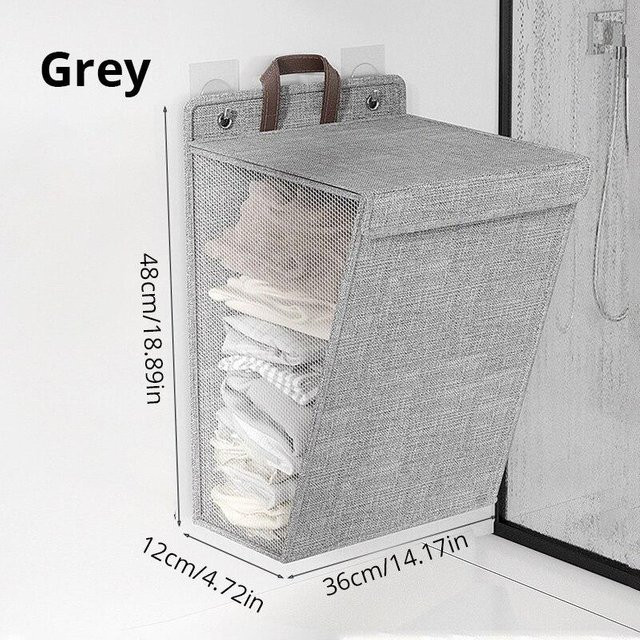 XYNN Faltbarer Wäschekorb in Grau, selbstklebender Wand-Organizer aus Stoff und Kunststoff, stanzfrei und multifunktional - Bild 1