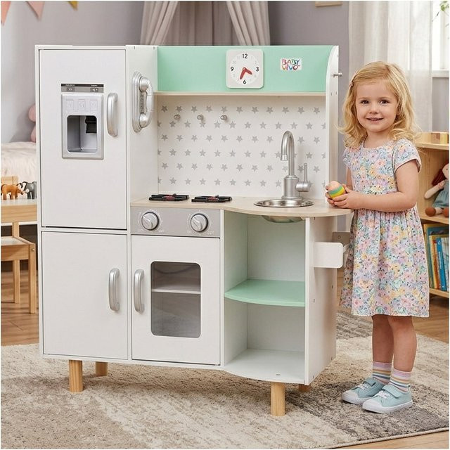 Baby Vivo Kinderküche Spielküche Gustavo aus Holz in Weiß - Bild 1