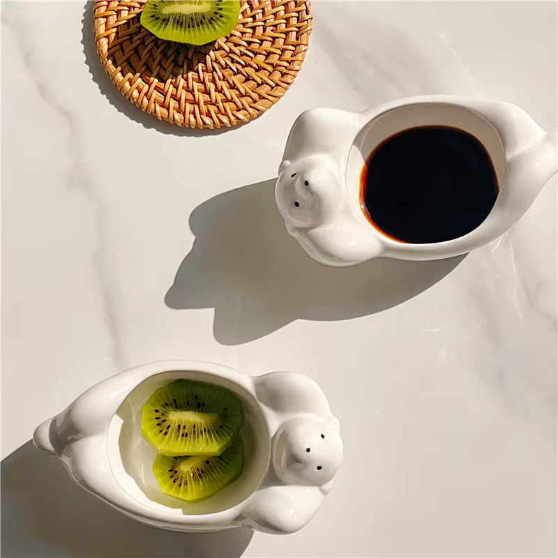 Niedliche Keramik-Dip-Schale in Eisbär-Form, weiße Gewürzschale für Snacks und Saucen - Bild 2