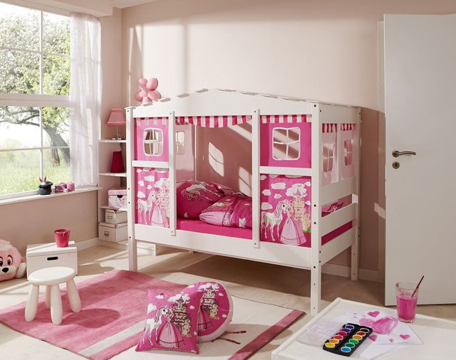 TICAA Hausbett MINI Prinzessin für Kinder aus Kiefernholz in Rosa, B/T/H: 80 x 160 x 90 cm - Bild 1