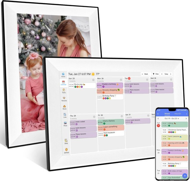 bgift Smart Digitaler Kalender mit 10,1 Zoll Touchscreen, WLAN Familienterminplaner und Digitaler Bilderrahmen in Weiß - Bild 1