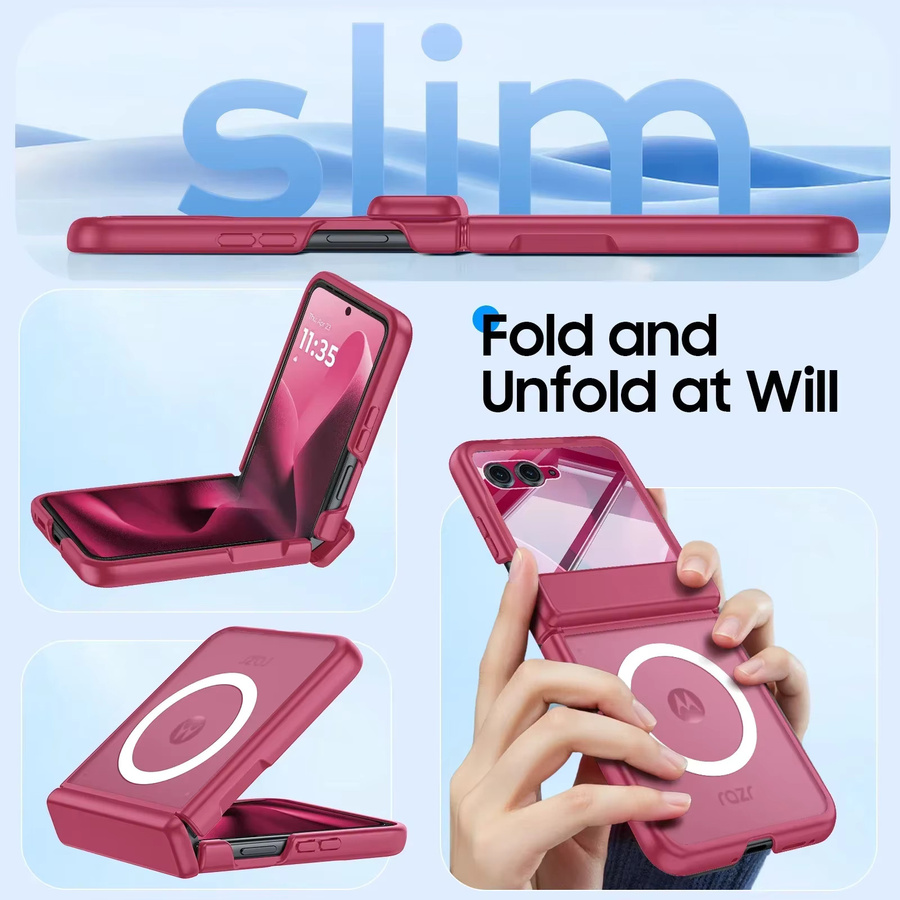Motorola Razr Handyhülle mit Displayschutz und magnetischem Matte-Effekt in Rosenrot - Bild 5