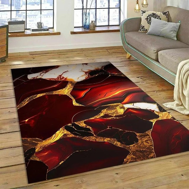 Karpetti Abstrakter Marmorteppich in Mehrfarbig, Rutschfest und Waschbar, B/T: 120 x 80 cm - Bild 1