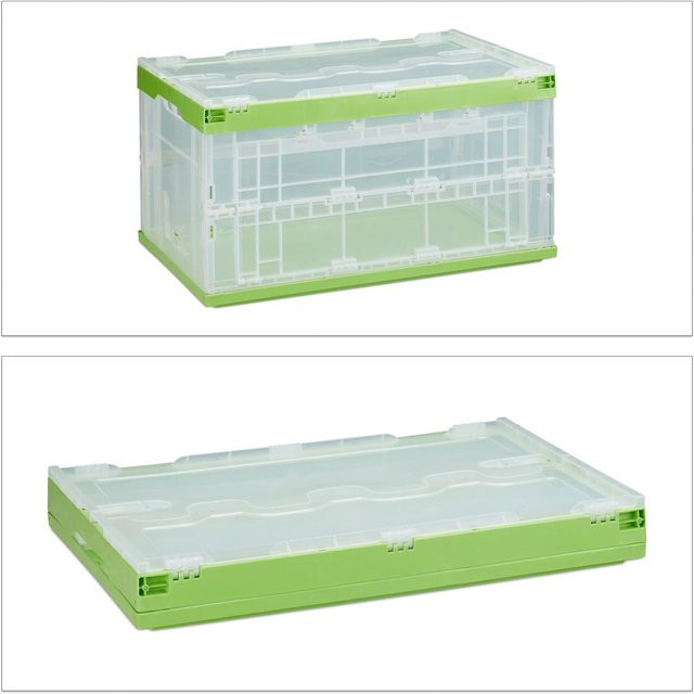 Relaxdays Transportbox mit Deckel aus Polypropylen in Grün Transparent, stapelbar und zusammenklappbar, B/T/H: 59,5 x 39,5 x 31,5 cm - Bild 1
