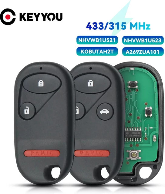 KEYYOU Auto Schlüssel Fernbedienung mit 3/4 Tasten in Schwarz für Honda Civic 2001-2005, Accord, Acura TL 1998-2003 und CR-V 1997-2001 (315/433 MHz) - Bild 1