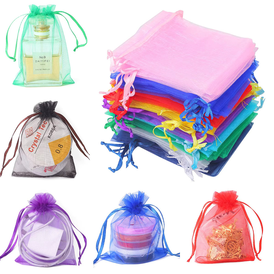 50 Stück Beadia Organza Beutel in Mehrfarbig mit Kordelzug für Schmuck, Süßigkeiten und Geschenke bei Hochzeiten oder Partys, B/T/H: 7 x 9 cm - Bild 3