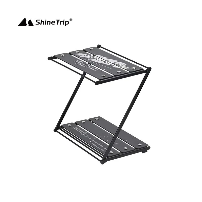 JUNGLE KING Camping Tisch aus Aluminium in Sandy Color, zweistufiges Outdoor-Regal klappbar und tragbar - Bild 3