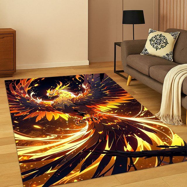 Faviora 3D Fantasy Cartoon Phoenix Vogel Teppich als rutschfeste Bodenmatte für Wohnzimmer, Schlafzimmer und Spielzimmer - Bild 1