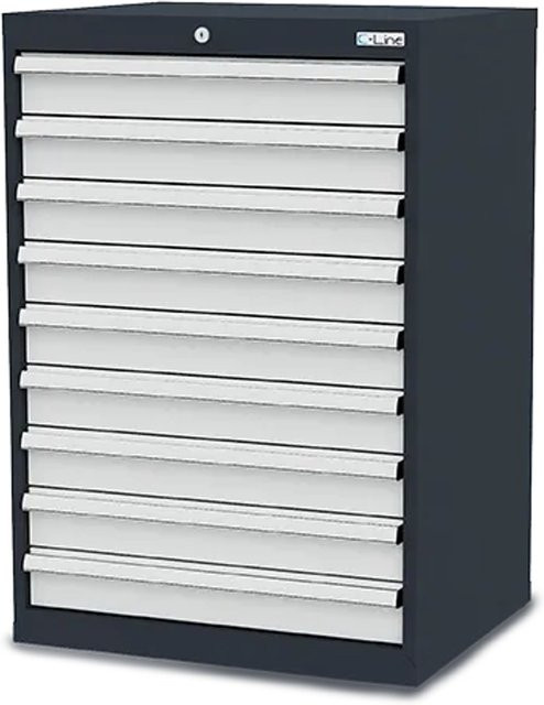 Simplaflex Schubladenschrank aus lackiertem Stahlblech mit 9 Schubladen und Schloss, grau, B/T/H: 70 x 57,5 x 102 cm - Bild 1