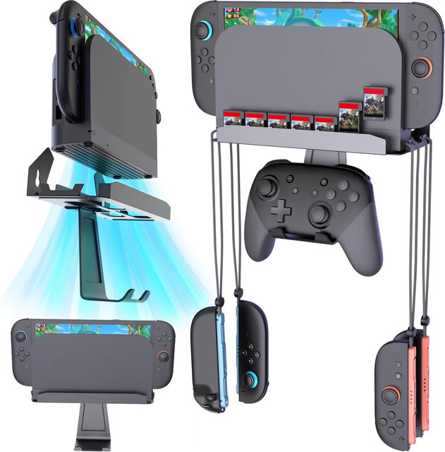 ipega PG-SW2138 Universelle Metall-Wandhalterung für Nintendo Switch, Switch OLED und Nintendo Switch 2 in Schwarz mit schützendem Schaumstoffstreifen - Bild 1