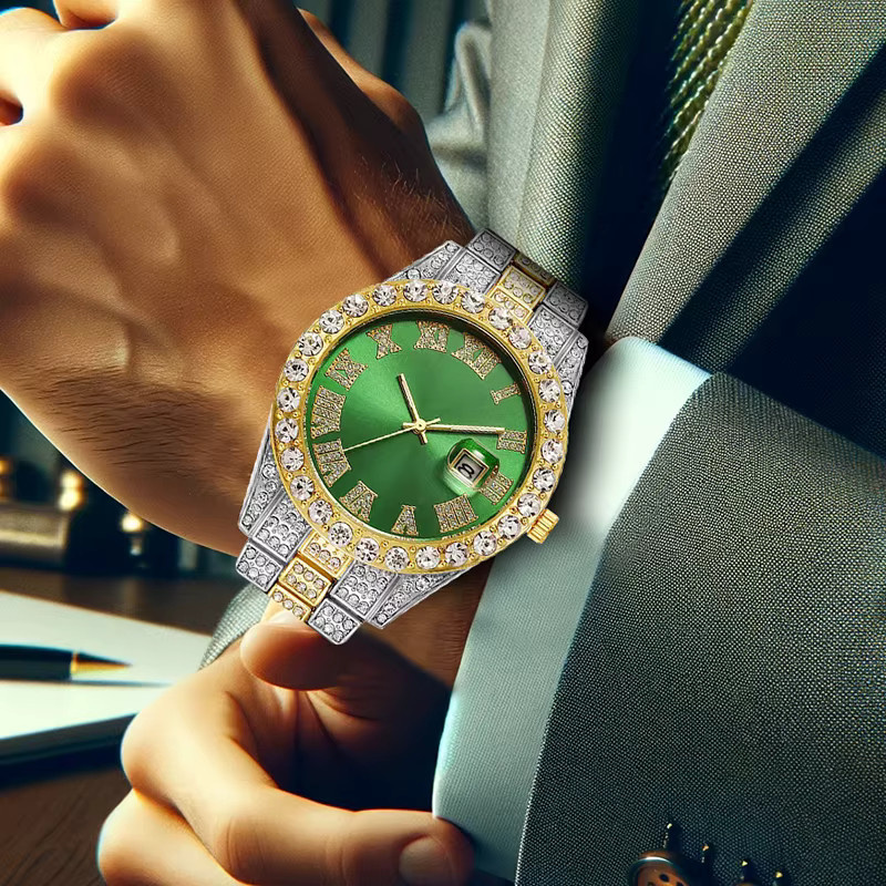 CAROTIF Armbanduhr, Quarz, Edelstahl, Bicolor, grünes Zifferblatt, Herren - Bild 5