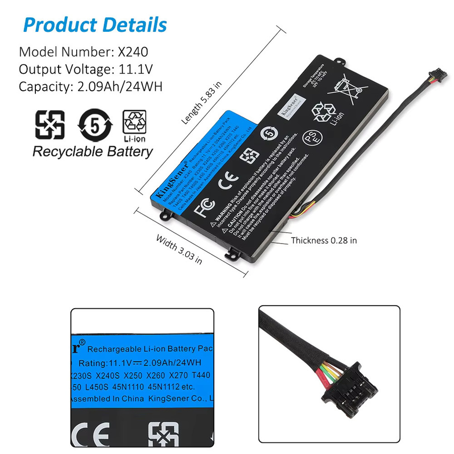 KingSener Interner Akku für Lenovo ThinkPad T440 T440S T450 T450S X240 X240S X250 X260 X270 L450, Farbe: Schwarz, 24Wh - Bild 3