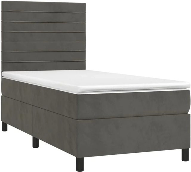 vidaXL Boxspringbett mit Matratze in Dunkelgrau, Hybridbett mit LED-Unterbettbeleuchtung und USB-Anschluss, Samt, B/T/H: 80 x 200 x 118 cm - Bild 1