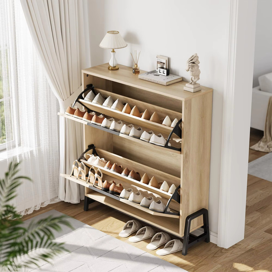 CABIHOME Schuhschrank mit Kippschubladen in Eiche Braun, platzsparender freistehender Schuhschrank mit verstellbaren Einlegeböden für Flur und Wohnzimmer - Bild 2