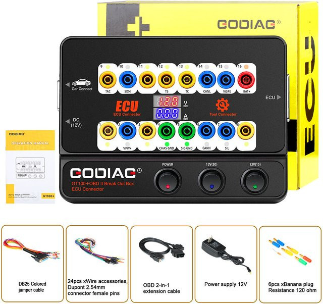 Godiag GT100 und GT100 Pro OBDII Breakout Box ECU-Tischanschluss mit CANBUS-Protokoll und Bluetooth in Schwarz - Bild 1