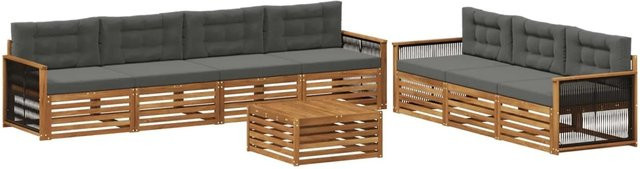 vidaXL Outdoor-Sofagarnitur aus Akazienholz mit 8 Kissen in Natur und Anthrazit - Bild 1