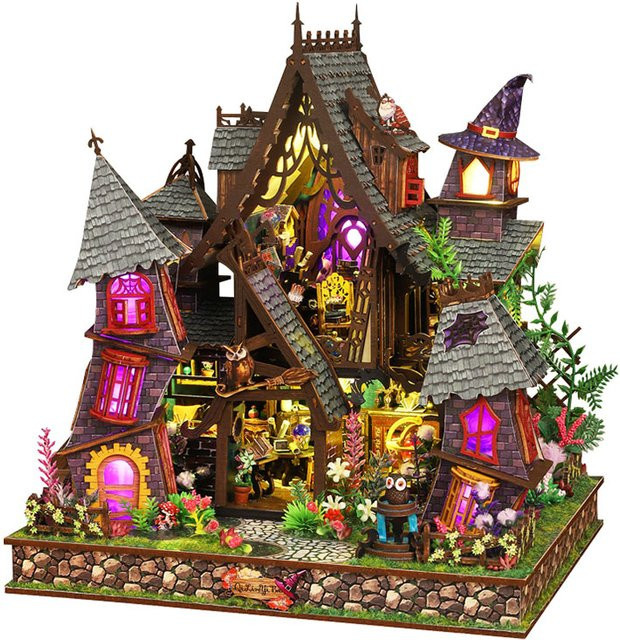 zuuton Magisches Hexenhaus, 3D Holzpuzzle, DIY Bausatz, mit warmer LED-Beleuchtung - Bild 1