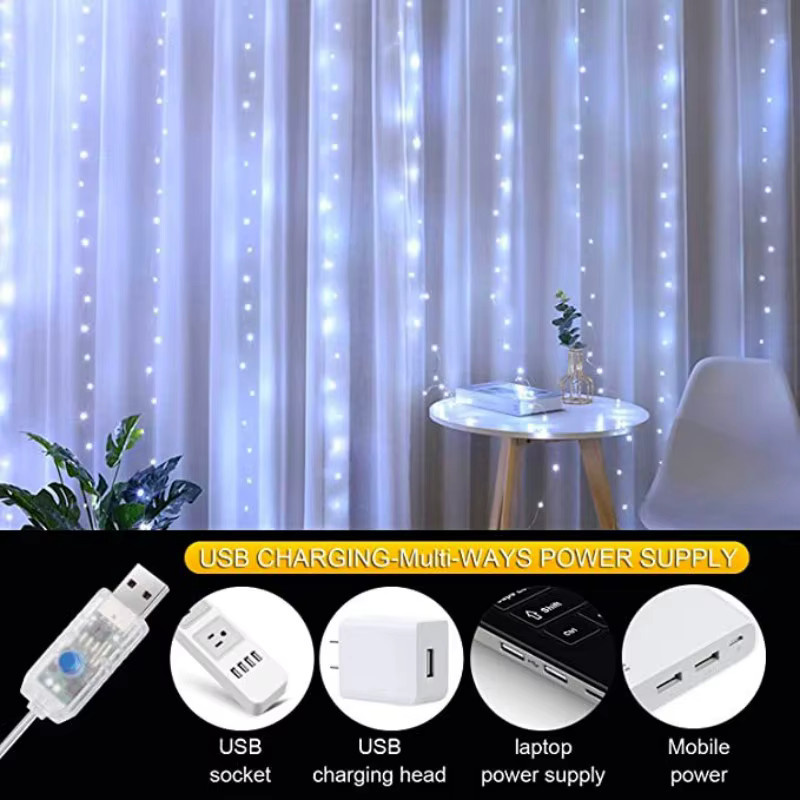 IEEYEEY LED-Vorhang-Lichterkette mit Fernbedienung und USB-Anschluss für Weihnachten und Dekoration - Bild 5
