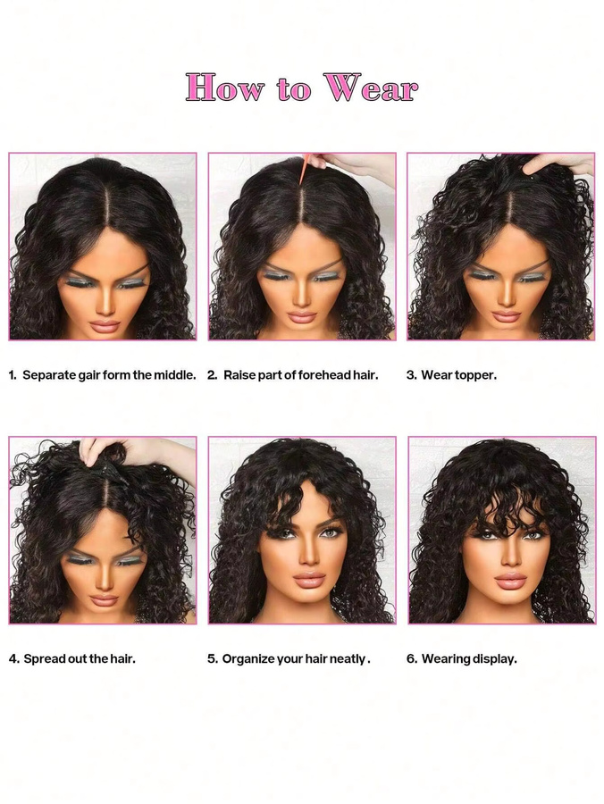YYONG Topper-Haar Curly Wave mit Pony, Schwarz, Damen - Bild 6