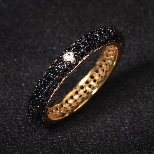 YIRAN Ring, Zirkon-plattiert, Kupfer, Zirkonia, Schwarz, Unisex - Bild 1